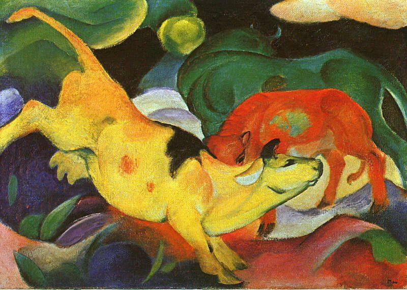 Franz Marc Cows, Yellow, Red, Green China oil painting art